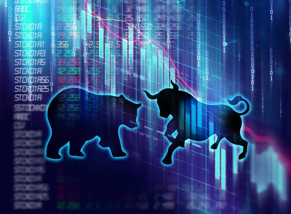 Silueta forma de toro y oso en gráfico financiero técnico —  Fotos de Stock