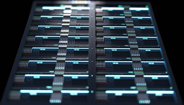 super computer server racks in datacenter. 3d illustration