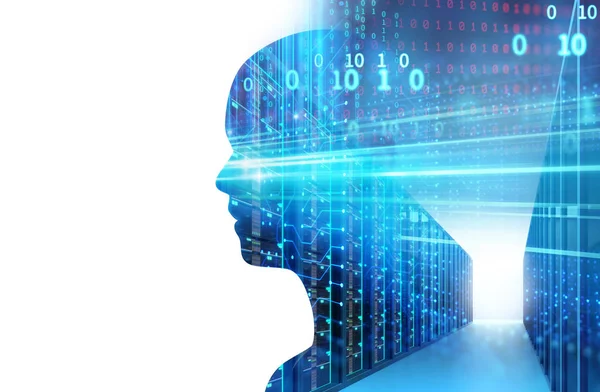 Double exposure image of technology element and virtual human 3d — Stock Photo, Image