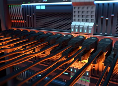 Ethernet ağ kabloların bağlı Internet server 3d illustra için