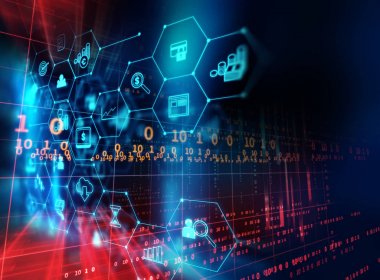 fintech kutsal kişilerin resmi üstünde soyut mali teknolojik altyapı .