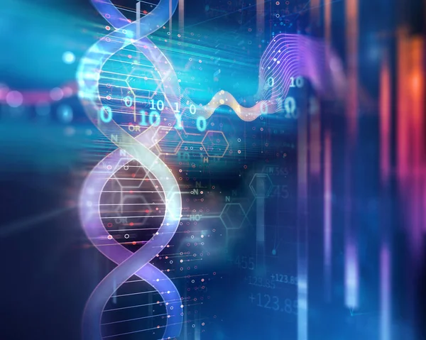 Molecole di DNA su sfondo di tecnologia astratta — Foto Stock