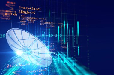 Uydu çanağı soyut teknoloji backgr üzerinde 3D çizimi