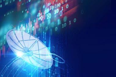 Uydu çanağı soyut teknoloji backgr üzerinde 3D çizimi