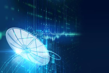 Uydu çanağı soyut teknoloji backgr üzerinde 3D çizimi