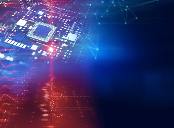 3D рендеринг футуристической голубой платы
 