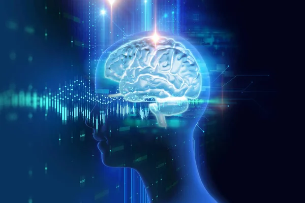 Mózg człowieka na tle technologii renderingu 3D — Zdjęcie stockowe