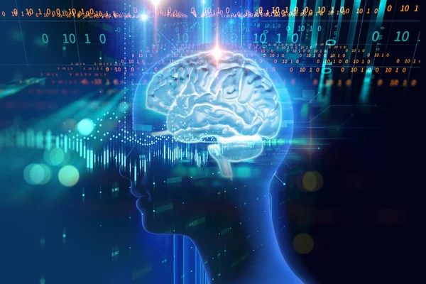 3D-Darstellung des menschlichen Gehirns auf technologischem Hintergrund — Stockfoto