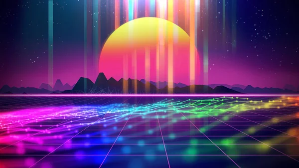 Retro futuristik arka plan 1980'lerin tarzı 3d çizim.