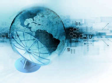 Uydu çanağı soyut teknoloji backgr üzerinde 3D çizimi