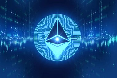 ethereum kutsal kişilerin resmi üstünde soyut teknoloji illüstrasyon 