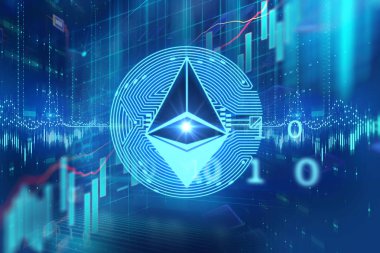 ethereum kutsal kişilerin resmi üstünde soyut teknoloji illüstrasyon 