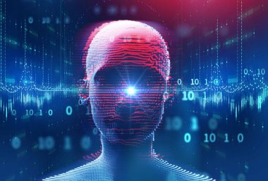 Dijital cyber hacker 3d illüstrasyon mavi