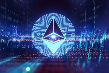 ethereum kutsal kişilerin resmi üstünde soyut teknoloji illüstrasyon 