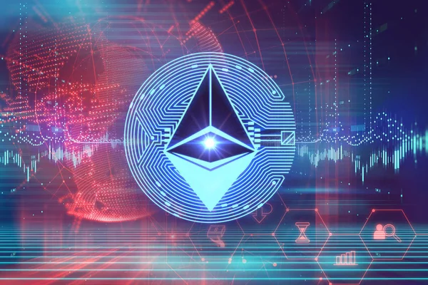 ethereum kutsal kişilerin resmi üstünde soyut teknoloji illüstrasyon 