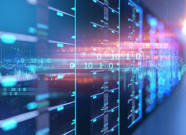 Koridor sunucu rafları merkezlerinde ile sunucu odası. 