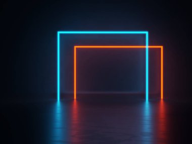 Karanlık odada Boş Spac 'la Geleceğin Bilimkurgu Neon Işık Şekilleri