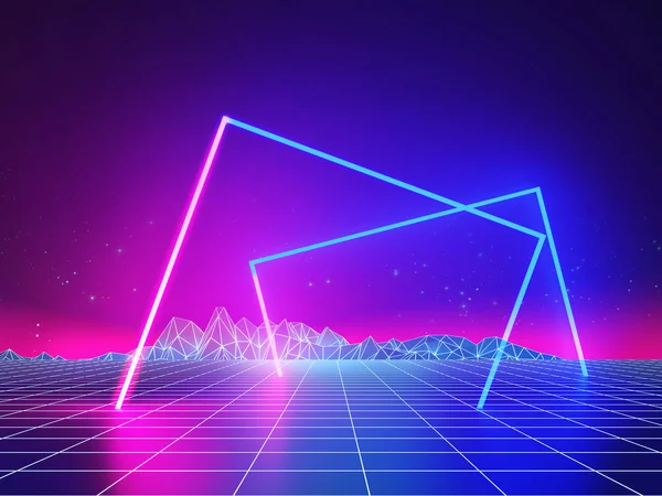 Futurystyczne Sci-Fi Neon Light kształty w ciemnym pokoju z pustym Spac — Zdjęcie stockowe