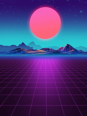 T için kopyalama alanı çerçeveli gelecekçi bilim kurgu düşük polimerli manzara