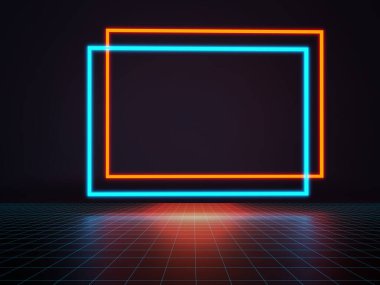 T için kopyalama alanı çerçeveli gelecekçi bilim kurgu düşük polimerli manzara