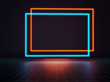 T için kopyalama alanı çerçeveli gelecekçi bilim kurgu düşük polimerli manzara