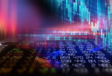 Menkul Kıymetler Borsası teknik mali grafikte 3D render görüntülemek paneli