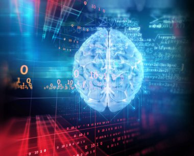 teknolojik altyapı insan beynine 3D render temsil yapay zeka ve Siber uzay kavramı