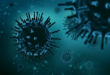 covid 19 virüs 3d illüstrasyonuna yakın mikroskop