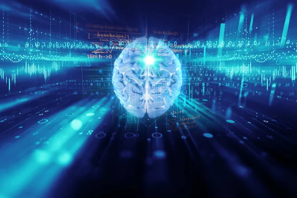 Representación Del Cerebro Humano Fondo Tecnología Representan Inteligencia Artificial Espacio — Foto de Stock