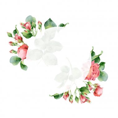 Çerçeve gül çiçek suluboya yuvarlak