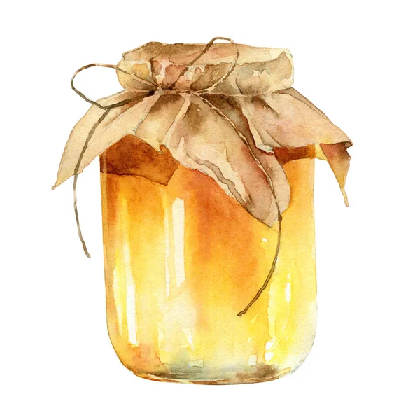 Akvarel sklenice medu izolované na bílém pozadí — Stock fotografie