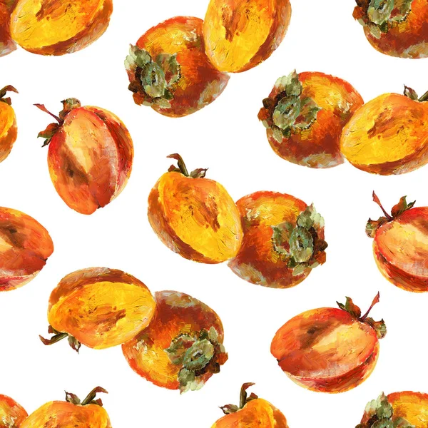 Seamless pattern with persimmon. Oil painting — Stockfoto