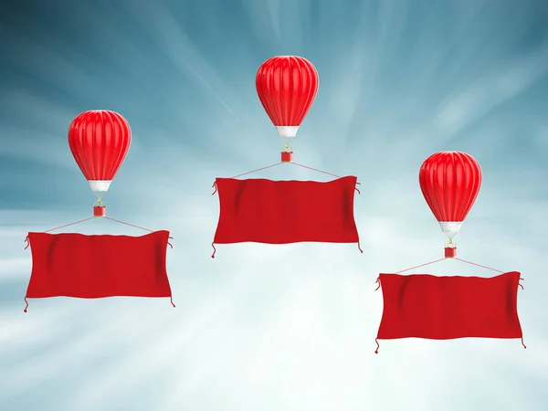 붉은 천으로 배너와 붉은 뜨거운 공기 풍선 — 스톡 사진