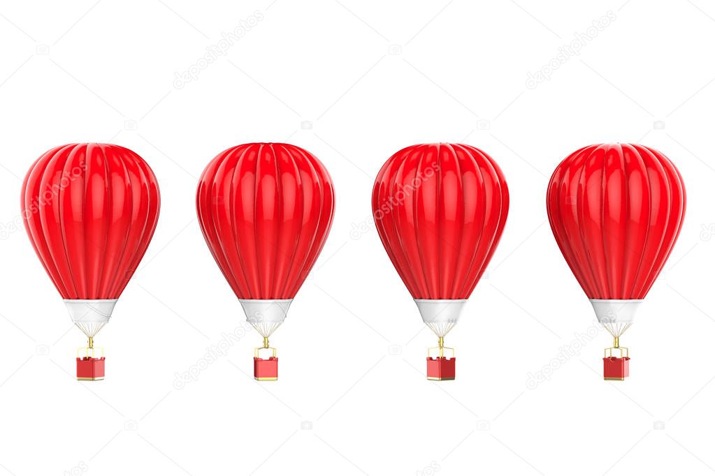 four red hot air balloons isolated on white