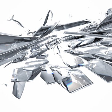 Beyaz arkaplanda kırık cam