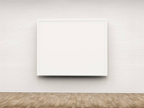 3d rendering white blank frame hanging on wall