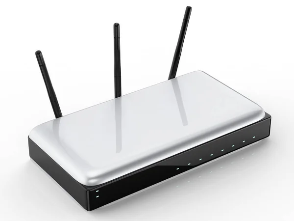 A fehér háttér előtt fehér router — Stock Fotó