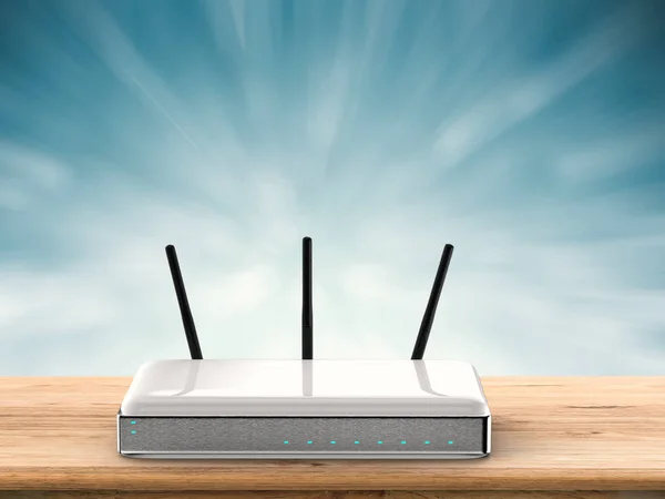 Router na drewnianym stole — Zdjęcie stockowe