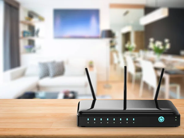 Router on wooden table — Stock Photo, Image