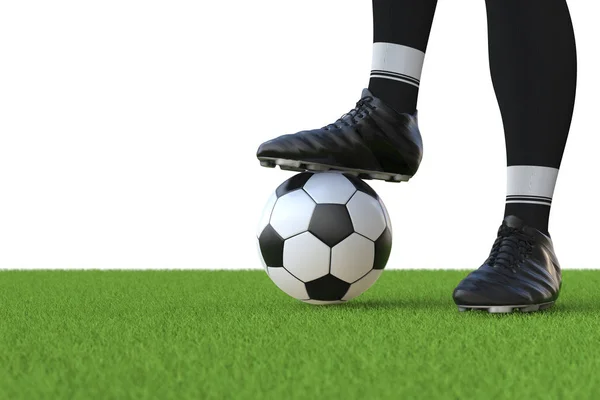 Calciatore in piedi con pallone da calcio — Foto Stock