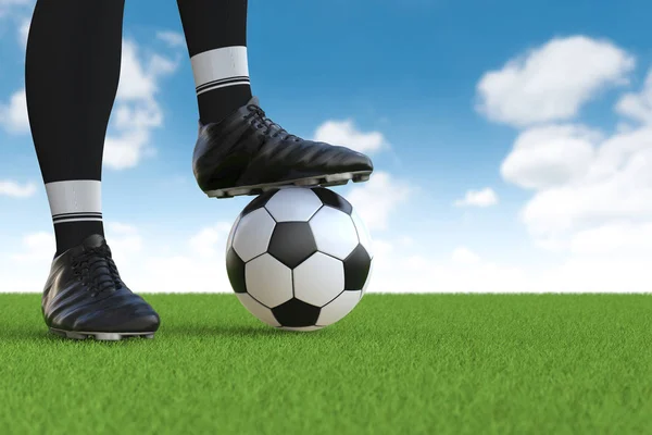 Jugador de fútbol de pie con pelota de fútbol —  Fotos de Stock