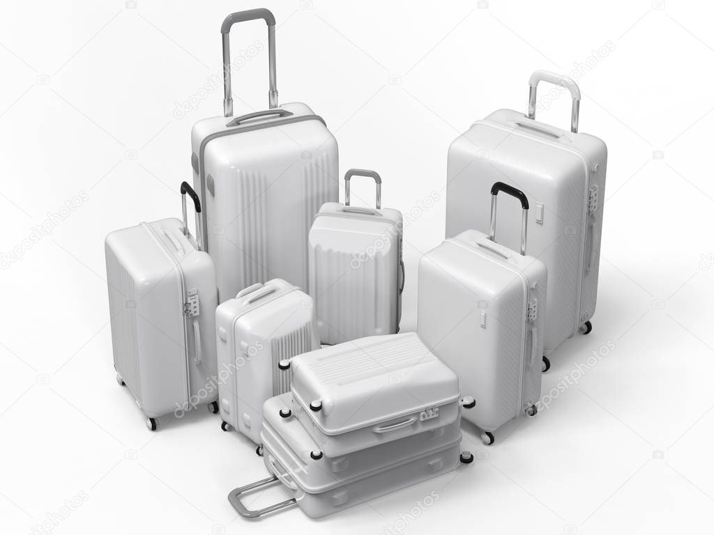 various size of white luggages 