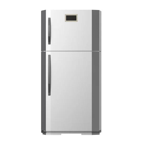 Nuevo refrigerador gris aislado en blanco — Foto de Stock