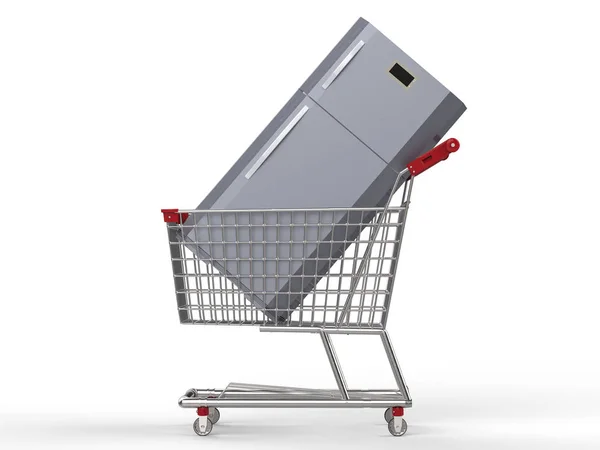 Refrigerator in shopping cart — Stock Photo, Image