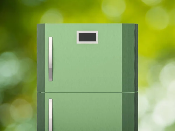 Green refrigerator on green background — Stock Photo, Image