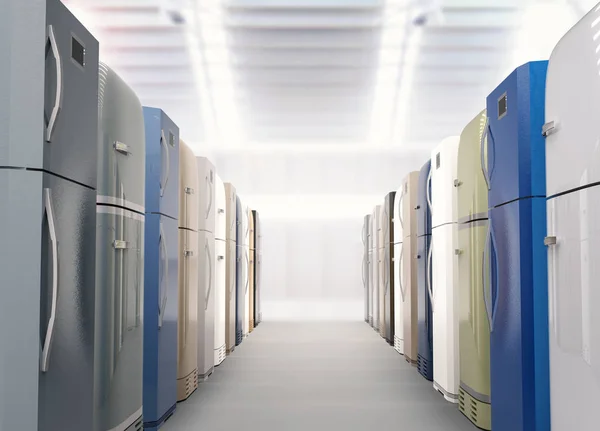 Réfrigérateur en magasin — Image Réfrigérateur en magasin Photo De Stock