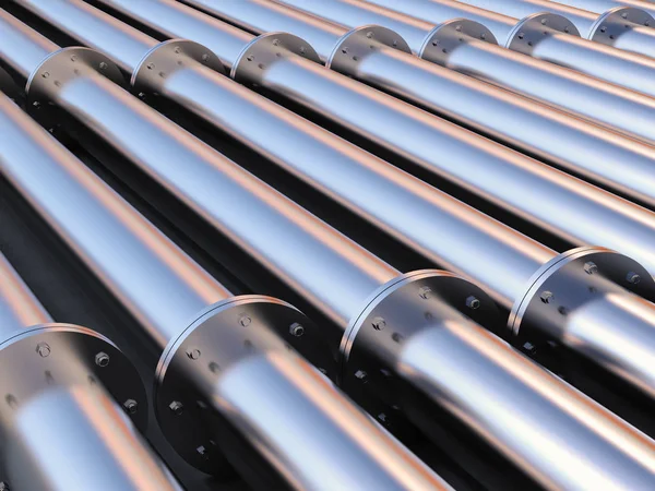 Metallpipeline in einer Reihe — Stockfoto