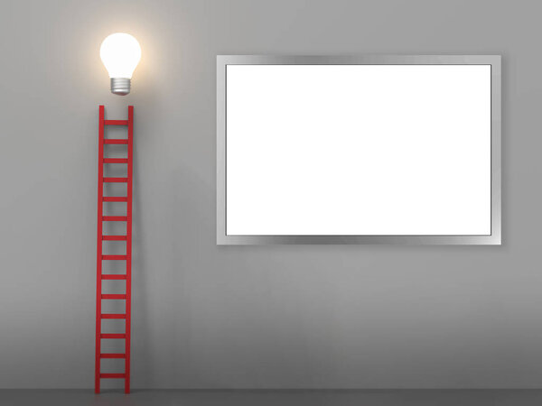 Ladder to success concept with red ladder and idea light bulb