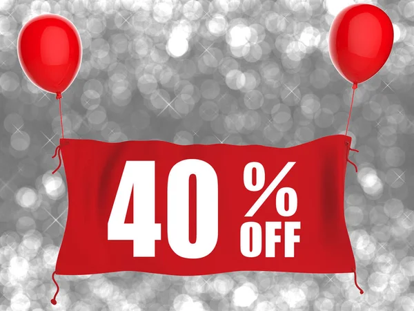 40% off banner on red cloth with red balloons — Stock Photo, Image