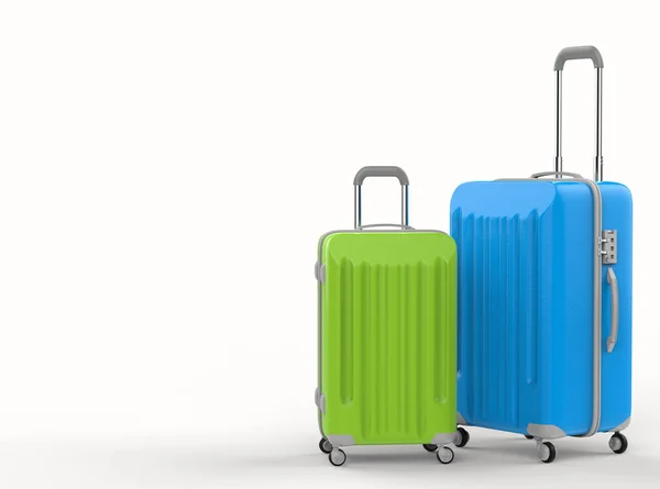 Blue and green hard case luggages — стоковое фото
